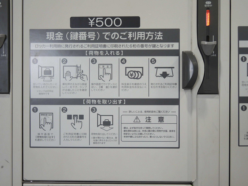 八王子駅南北自由通路 改札外 のコインロッカーの使用方法